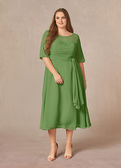 Azazie Naomi Abiti per la Madre della Sposa Abito A-Line in Chiffon Plissettato con Scollo a Barca Basilico image12