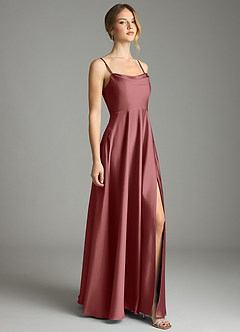 Azazie Elle Bridesmaid Dresses Amethyst A-Line Pleated Stretch Satin Dress image4