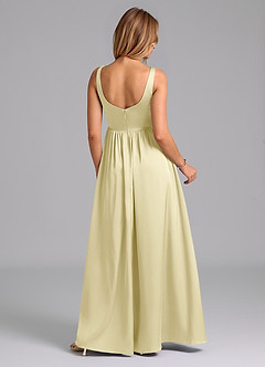 Azazie Keyla Final Sale Lemon Sorbet A-Line Pleated Stretch Satin Dress image2