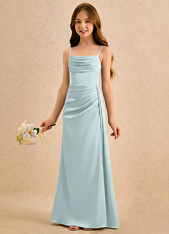 Azazie Shyla Girls Formal Flower Girl Dresses Mist Sheath Pleated Stretch Satin Dress image3