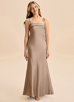 Azazie Willa Junior Robe Sirène en Satin extensible Arc Taupe image1