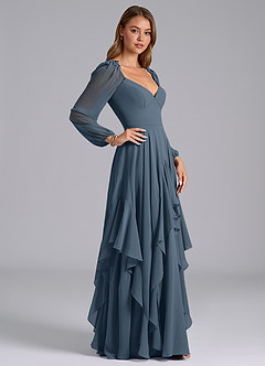 Azazie Karan Bridesmaid Dresses Neptune A-Line Long Sleeve Chiffon Dress image5