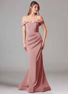 Azazie Everly Bridesmaid Dresses Dusty Rose Mermaid Off the Shoulder Stretch Satin Convertible Dress image3