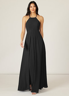 Azazie Sarah Bridesmaid Dresses Black Empire Pleated Chiffon Dress image1