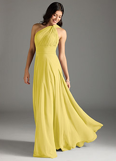 Azazie Charlize Vestidos de damas de honor Vestido de Canario de Gasa de Corte en A con Hombro unilateral image1