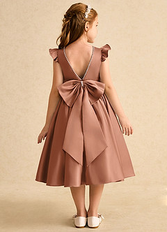 Azazie Dumpling Robe Demoiselle D'honneur Fillette Robe Trapèze en Mat Satiné Arc Bronze image1