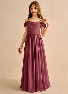 Azazie Shia Girls Formal Robe Demoiselle D'honneur Fillette Robe Trapèze en Mousseline de soie Épaule décolletée Merlot image3