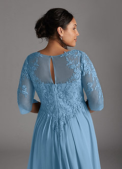 Azazie Mirielle Kleider für die Brautmutter A-Linie Schaufel Spitze Chiffon Kleid Stahlblau image11