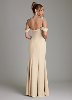 Azazie Karmela Bridesmaid Dresses Champagne A-Line Off the Shoulder Chiffon Dress image2