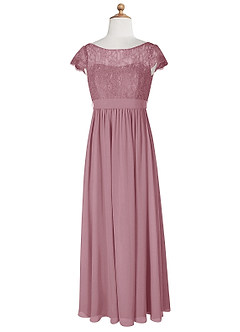 Azazie Silvermist Junior Vintage Mauve A-Line Pleated Chiffon Dress image8
