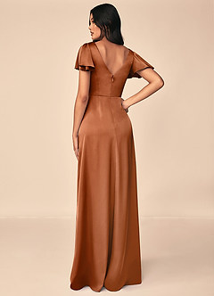 Azazie Soren Bridesmaid Dresses Copper A-Line Pleated Stretch Satin Dress image2