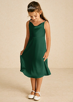 Azazie Zuzu vestidos de niña de las flores Vestido de Verde Oscuro de Satén Elástico de Corte En A con Tirante Espagueti image3