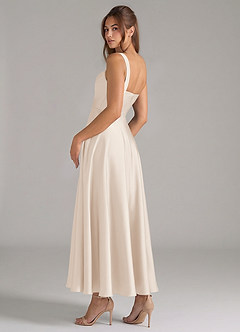 Azazie Shaude Jurken voor bruidsmeisjes Jurk van Stretch Satijn met A-Lijn Geplooid Wit Albast image7