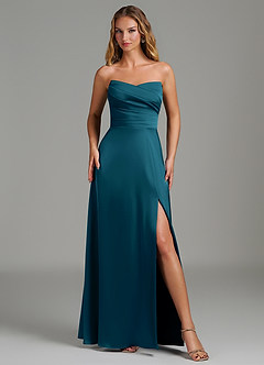 Azazie Niveah Bridesmaid Dresses Ink Blue A-Line Strapless Stretch Satin Convertible Dress image2
