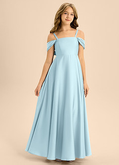 Azazie Rowena Junior A라인 절하다 스트레치 새틴 플로어 길이 주니어 신부 들러리 드레스 image3