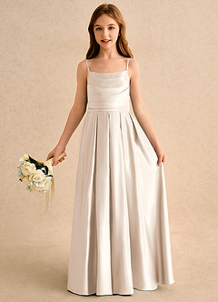 Azazie Reia Girls Formal laatste Uitverkoop A-Lijn Jurk van Mat Satijn Geplooid Powder Blue image1