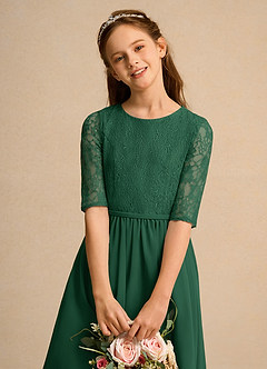 Azazie Pippin Junior Formal vestidos de niña de las flores Vestido de Verde Oscuro de Encaje de Corte En A image5