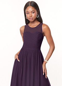 Azazie Nina Bridesmaid Dresses Plum A-Line Pleated Chiffon Dress image5