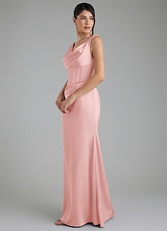 Azazie Spencer Bridesmaid Dresses Powder Pink Mermaid Pleated Stretch Satin Dress image4