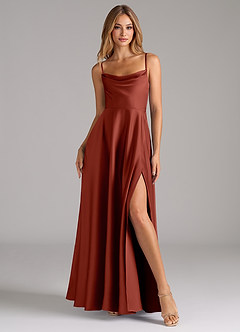 Azazie Elle Brautjungfernkleider A-Linie Plissee Stretch-Satin Kleid Terrakotta image4