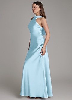 Azazie Dimitra Bridesmaid Dresses Sky Blue A-Line Pleated Stretch Satin Dress image5