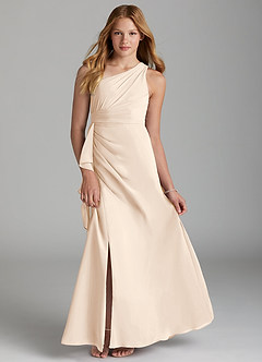 Azazie Maive Junior White Alabaster A-Line Pleated Chiffon Dress image1