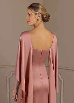 Azazie Eli Mother of the Bride Dresses Rosette Sheath Boatneck Stretch Satin Dress image6