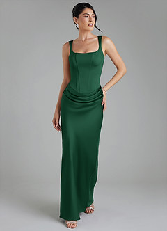 Azazie Etta Robes de demoiselle d'honneur Robe Sirène en Satin extensible Corset Vert Foncé image5