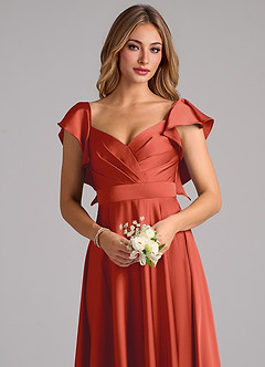 Azazie Leilani Bridesmaid Dresses Rust A-Line Ruched Stretch Satin Dress image5