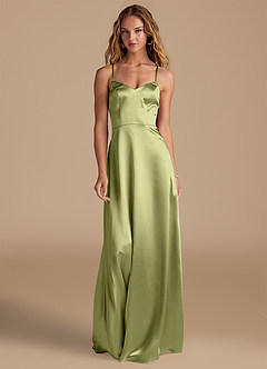 Azazie Mei Bridesmaid Dresses Pistachio A-Line Sweetheart Neckline Metallic Satin Dress image3