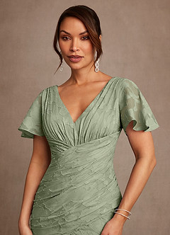 Azazie Jolene Mother of the Bride Dresses Agave Mermaid Pleated Floral Burnout Dress image5