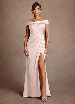 Azazie Bedford Mère de la mariée Robes Robe Fourreau en Satin extensible Plissé Rose Pâle image1