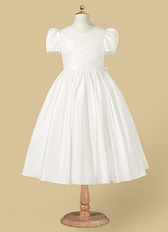 Azazie Anirra Flower Girl Dresses Ivory Ball-Gown Pleated Matte Satin Dress image5