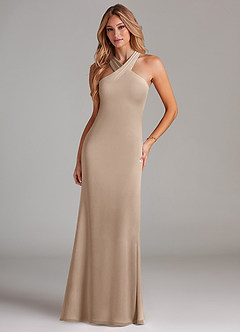 Azazie Doretta Bridesmaid Dresses Taupe Mermaid Pleated Chiffon Dress image3