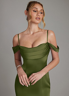 Azazie Nira Bridesmaid Dresses Bright Olive Mermaid Corset Stretch Satin Dress image3