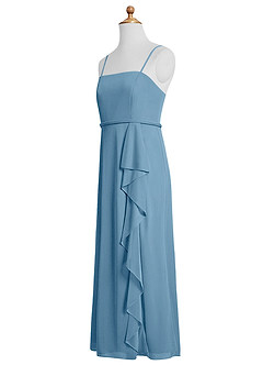 Azazie Kaylee Junior Steel Blue A-Line with Belt Mesh Dress image9