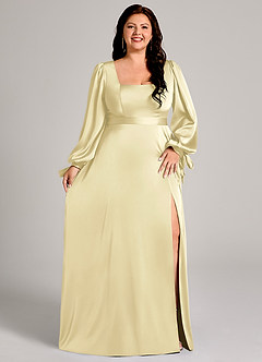 Azazie Leonia Suknie dla druhen Linia A Długi rękaw Satyna elastyczna Do ziemi Sukienka image11