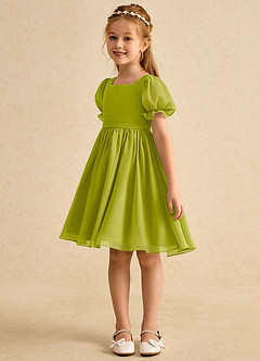 Azazie Jolie Flower Girl Dresses Lemongrass A-Line with Sleeves Chiffon Dress image5