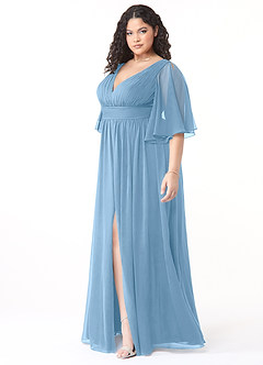 Azazie Temeka Abiti da Damigella Abito A-Line in Chiffon Increspato Blu Acciaio image9
