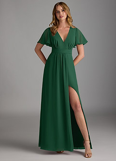Azazie Zaniah Bridesmaid Dresses Dark Green A-Line Chiffon Dress image1