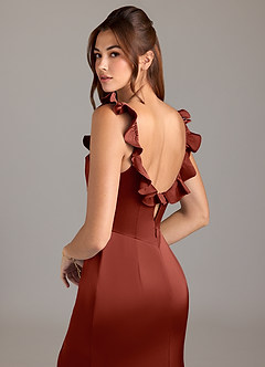 Azazie Callie Brautjungfernkleider Wandelbar A-Linie Gestreift Stretch-Satin Kleid Terrakotta image2