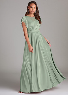 Azazie Daphne Modest Bridesmaid Dresses A-Line Ruched Mesh Floor-Length Dress image1