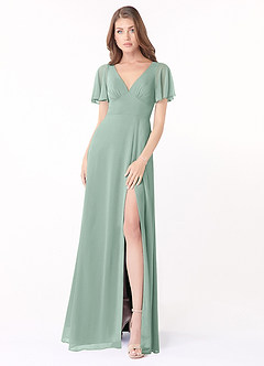 Azazie Kimber Bridesmaid Dresses Agave A-Line Flounce Sleeve Chiffon Dress image2