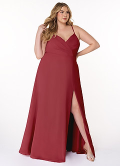 Azazie Everleigh Brautjungfernkleider A-Linie Herzchen Gefaltet Chiffon Kleid Granatapfelrot image10