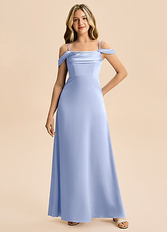 Azazie Lettie Junior A-Linie Schulterfrei Stretch-Satin Kleid Eis image4