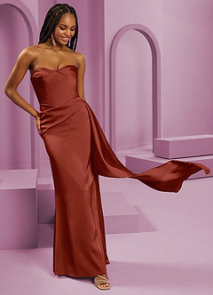 Barbie ♥ Azazie Jurken voor bruidsmeisjes Converteerbaar Jurk van Stretch Satijn met Kolom Strapless Terracotta image5