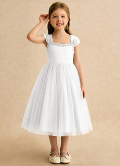 Azazie Yosemite Abiti da Ragazza di Fiori Abito Principessa in Tulle Scollo a Cuore Bianco image5