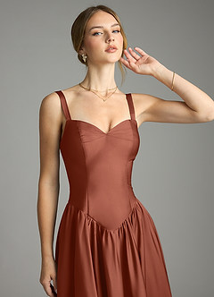 Azazie Evadina Suknie dla druhen Linia A Gorset Satyna elastyczna Do ziemi Sukienka image5