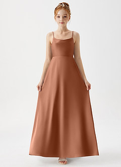 Azazie Shale Junior Bronzer A-Line Stretch Satin Dress image5