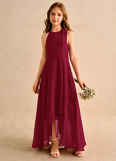 Azazie Boop Girls Formal 플라워 걸 드레스 A라인 보우 쉬폰 비대칭 드레스 image4